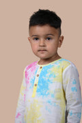 Close-up of multi tie and dye hand block print on cotton pajama fabric