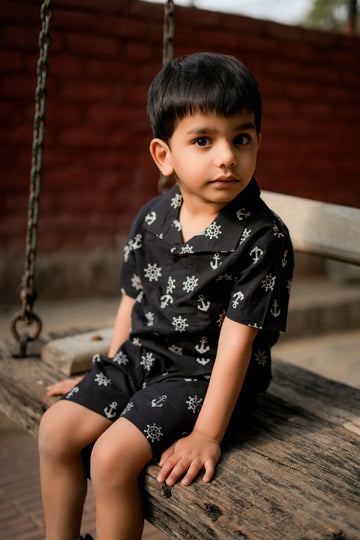 Black Anchor Shorts Set for boys
