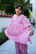 girls pink fish block printed cotton kaftan outfit