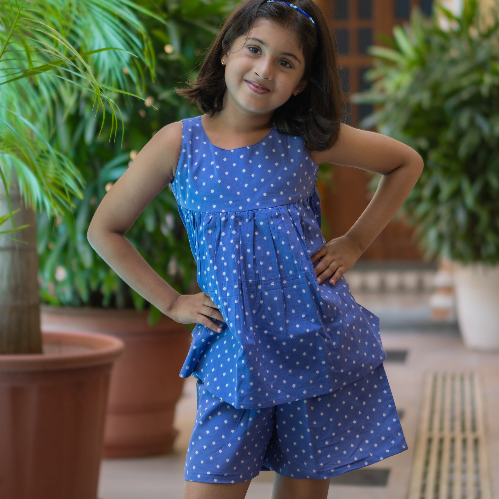 Purple Dots Printed Shorts and Top set for Girls