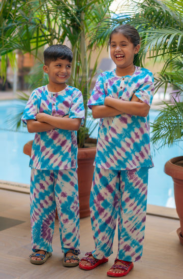 Blue Purple Tie And Dye Print Nightsuit