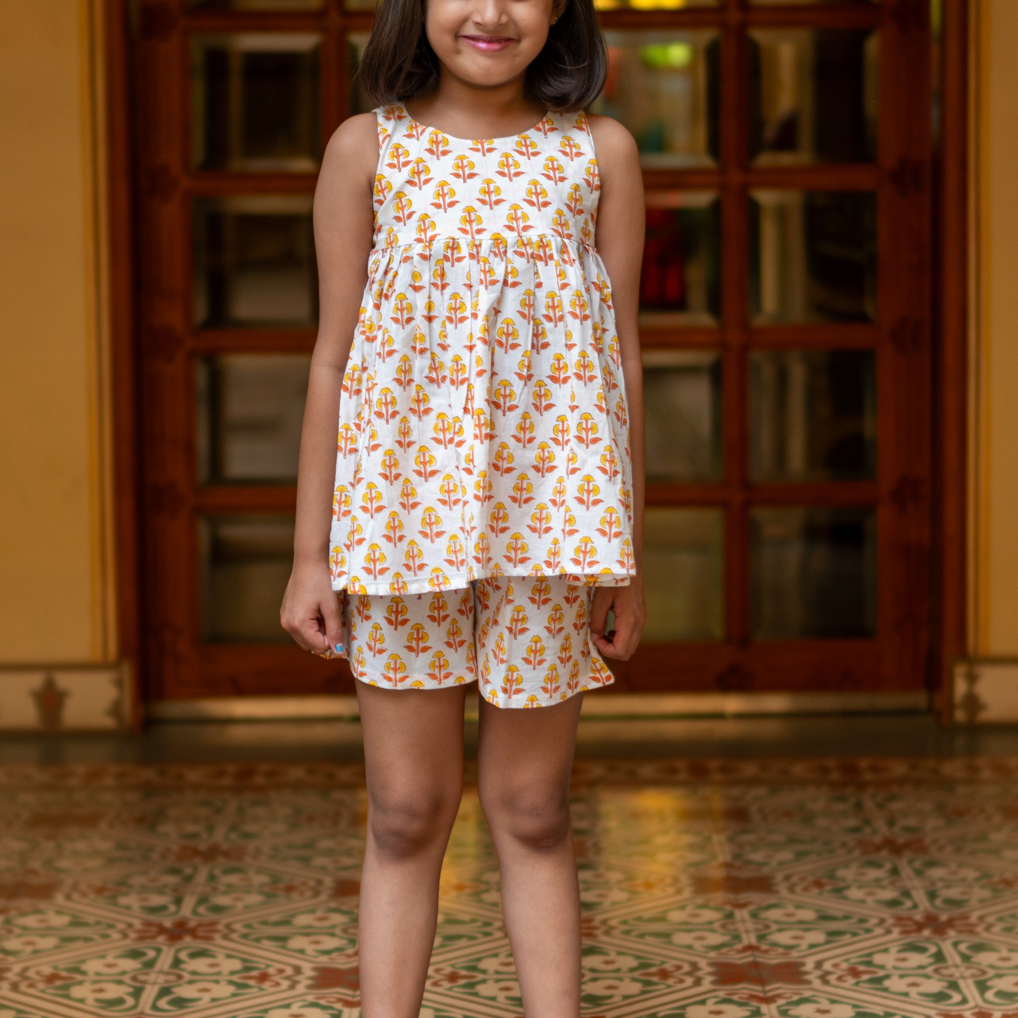 Orange Booti Shorts and Top set for Girls