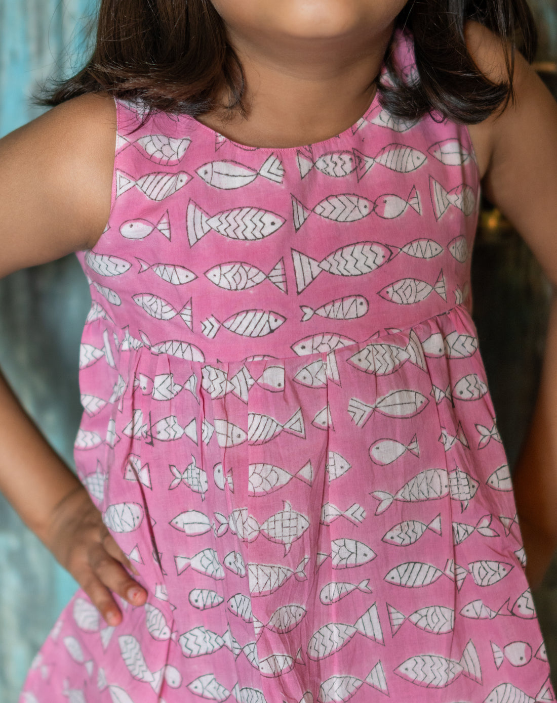 Pink Fish Printed Shorts and Top set for Girls