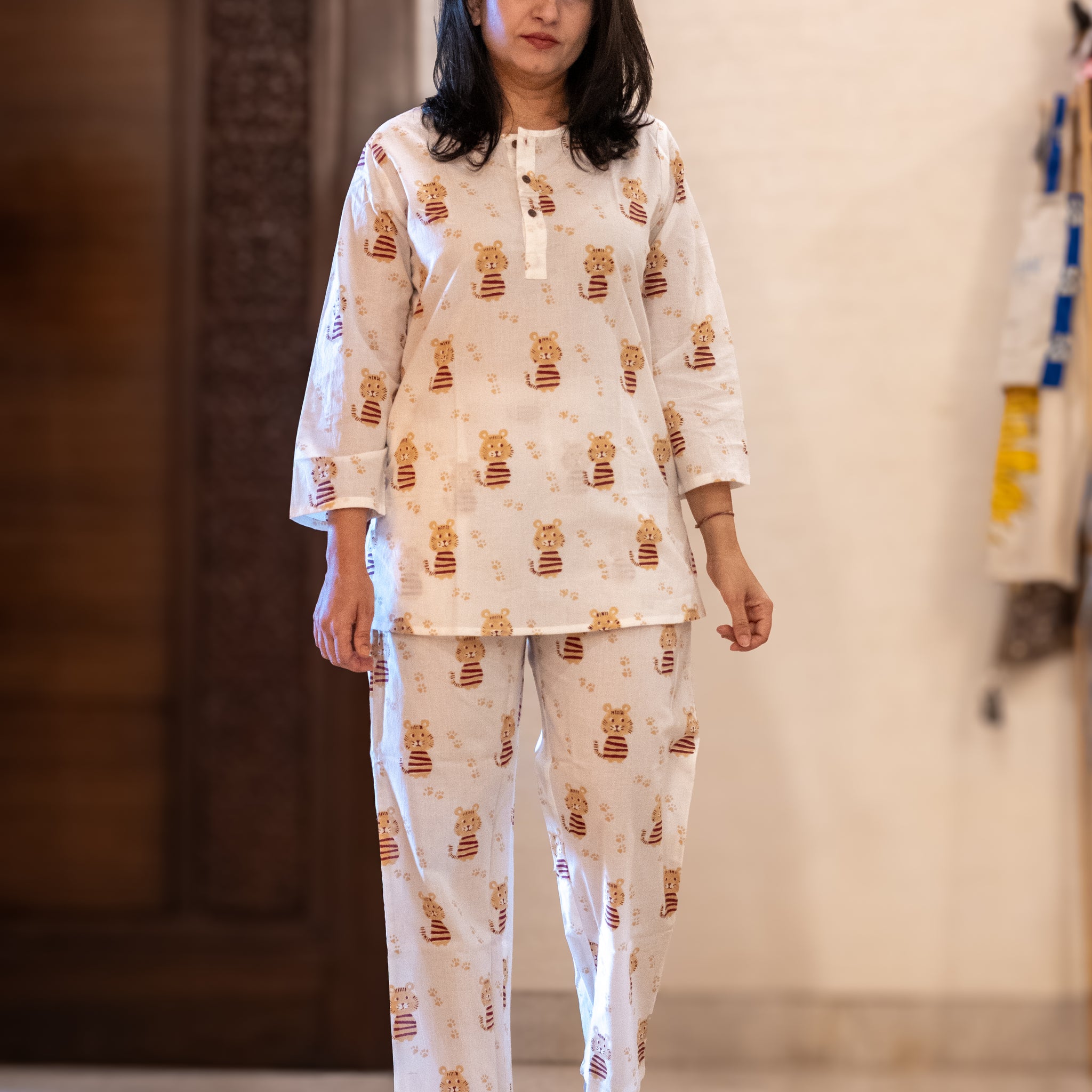 Beige Cat Lounge Wear for Women