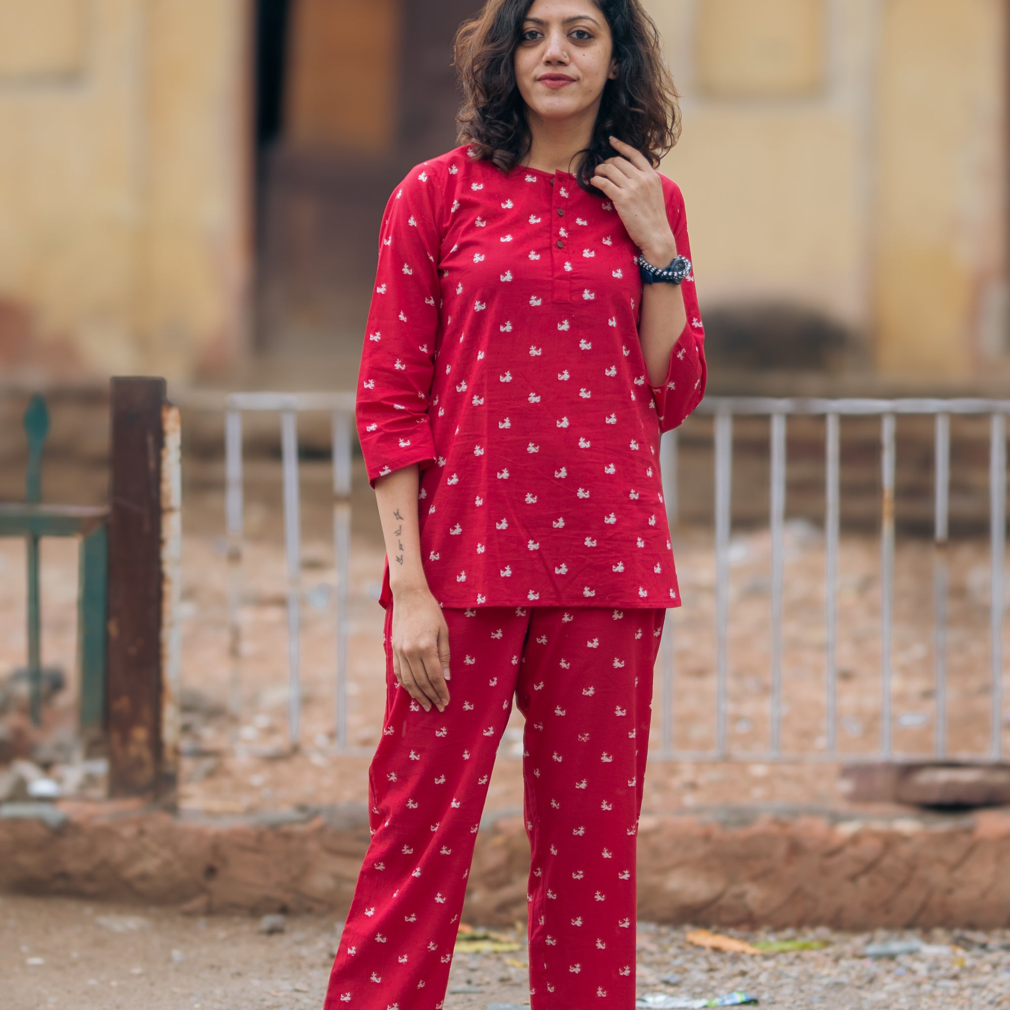Red Whale Printed Lounge Wear for Women