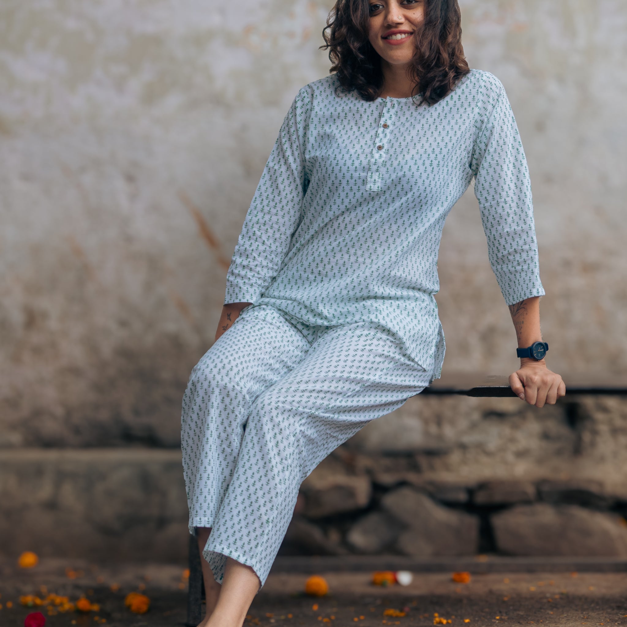 Green Booti Printed Lounge Wear for Women