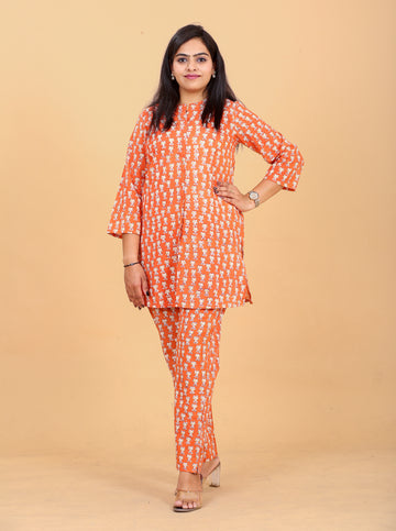 frog print pure cotton hand block printed coord set women