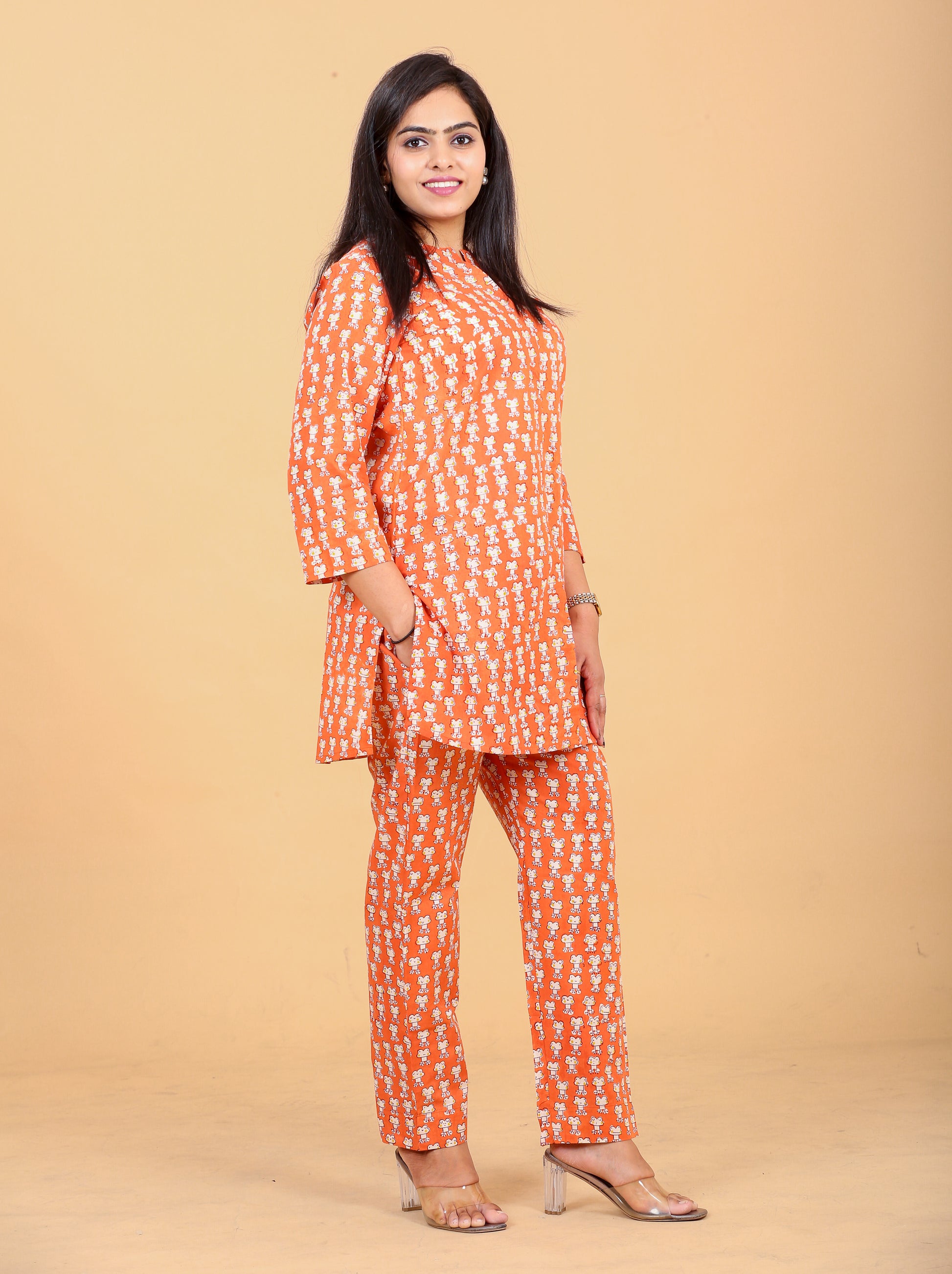 hand block printed frog cotton co ord set
