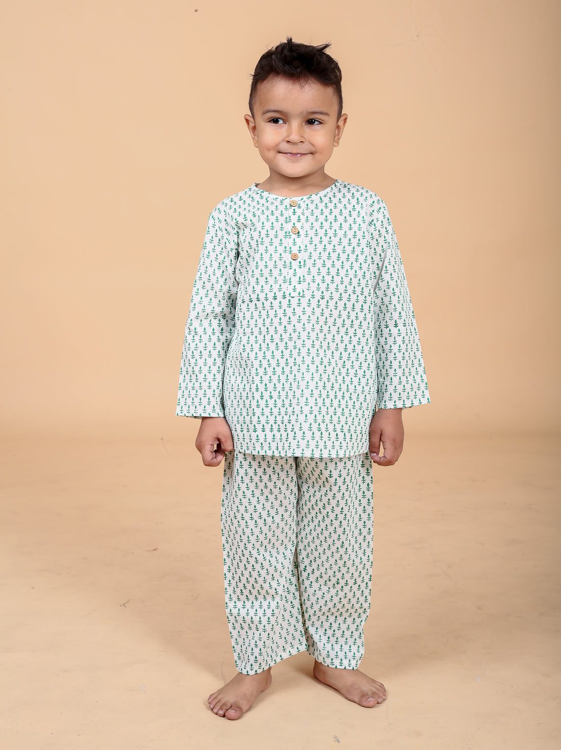 Green Booti pure cotton hand block printed pajama set for boys breathable summer nightwear