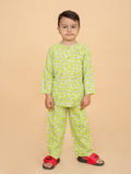 Green Dino pure cotton hand block printed pajama set for boys breathable summer nightwear