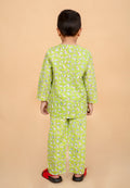 Boys pure cotton nightwear with Green Dino hand block print - back view