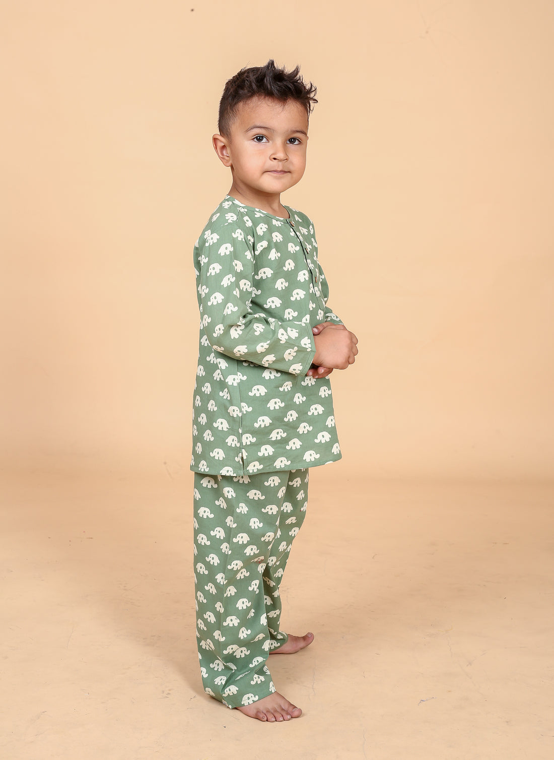 Green Elephant pure cotton hand block printed pajama set for boys breathable summer nightwear