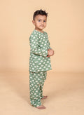 Green elephant hand block printed pure cotton pajama set for boys side- Chheent Jaipur