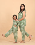 Green elephant mother daughter twinning night suit - Chheent Jaipur