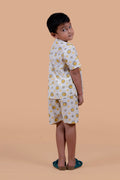 Honey Bee print cotton shorts set for boys, hand block printed in Jaipur, back view