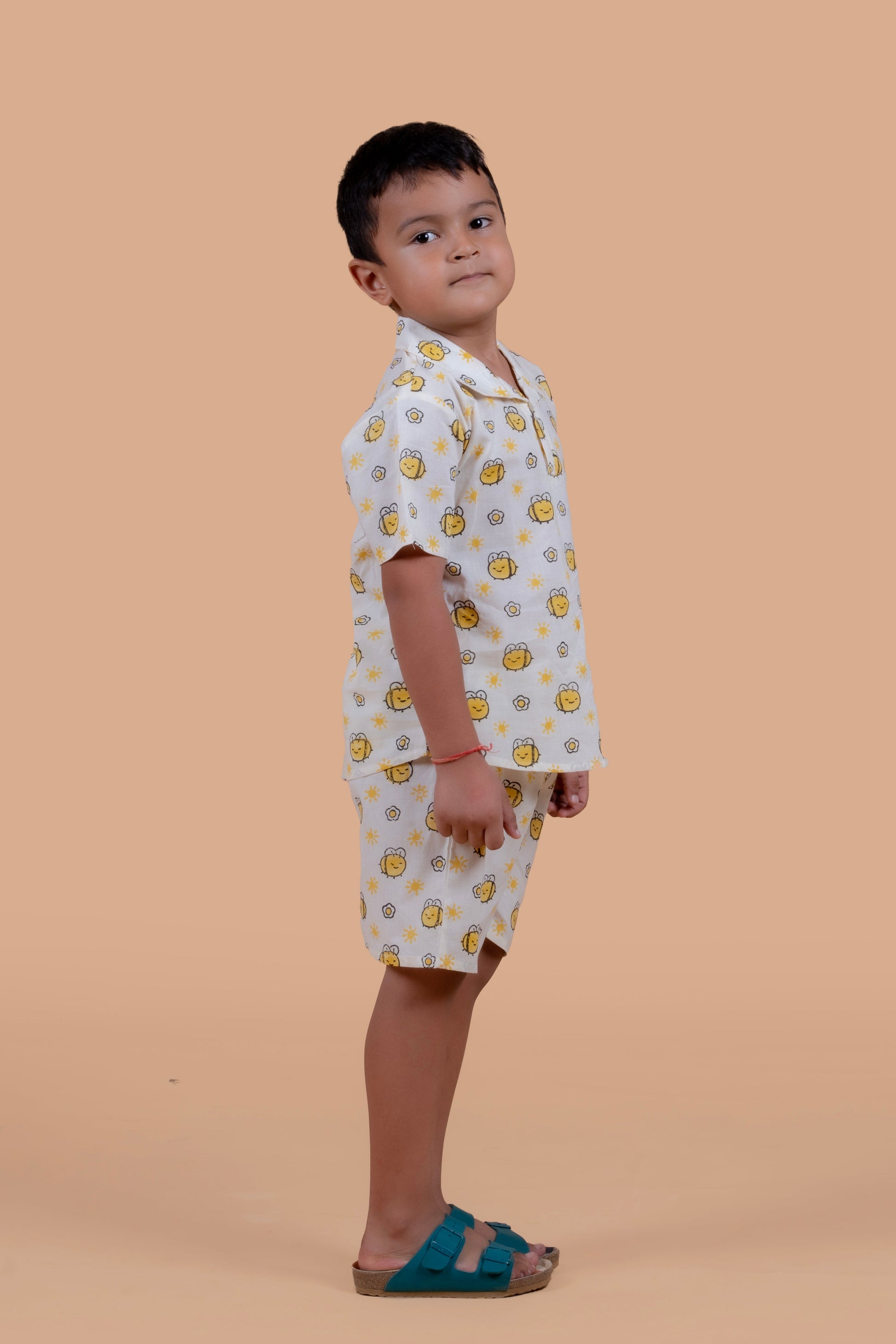 Kids summer outfit - Honey Bee printed cotton shorts and top set, ages 1-12, Chheent Jaipur
