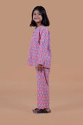 Pink llama print pure cotton pajama set for girls -side view -Chheent Jaipur