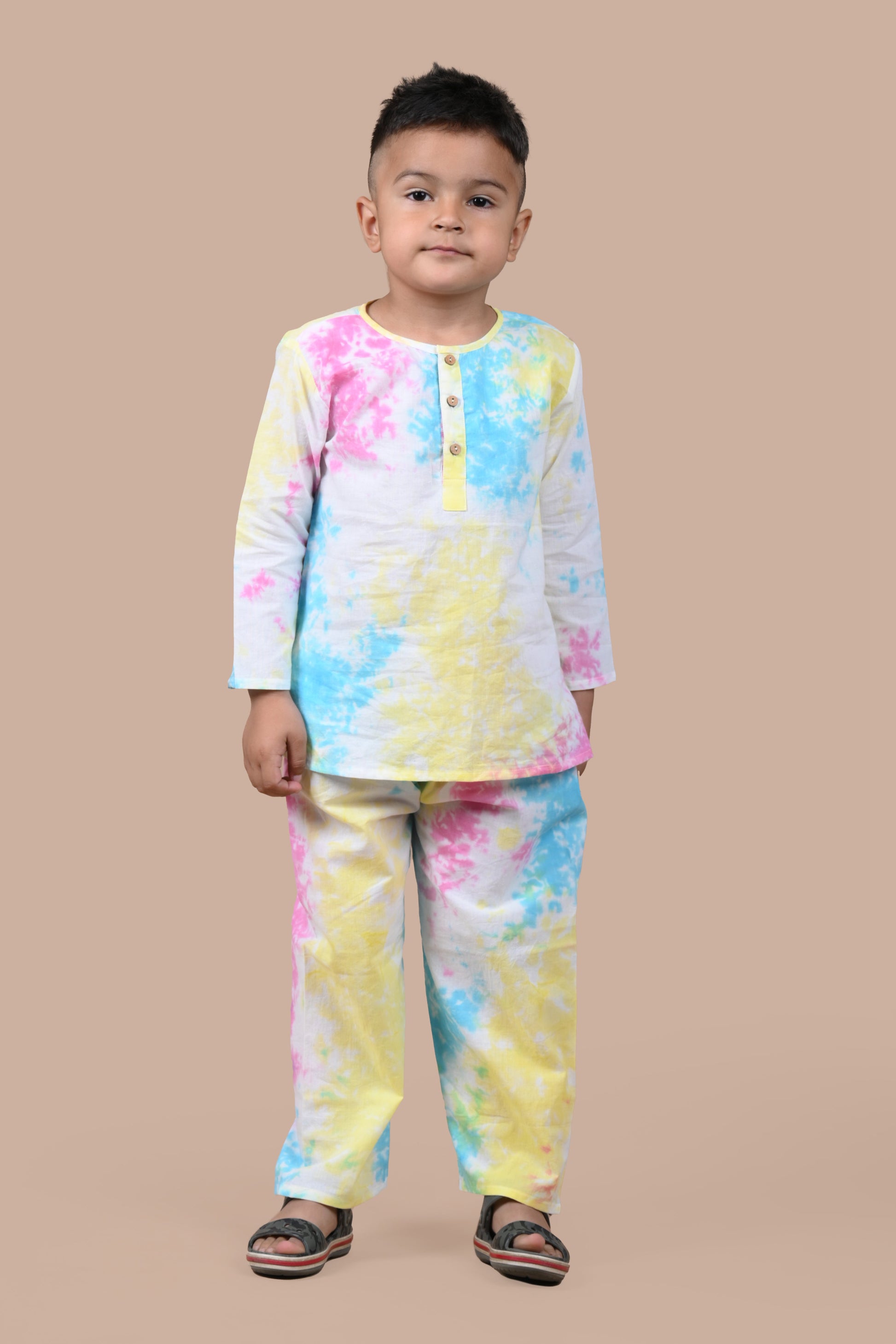 Multi Tie & Dye pure cotton hand block printed pajama set for boys breathable summer nightwear