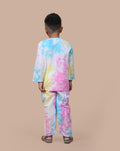 Boy in pure cotton multi tie and dye print pajama set, back view