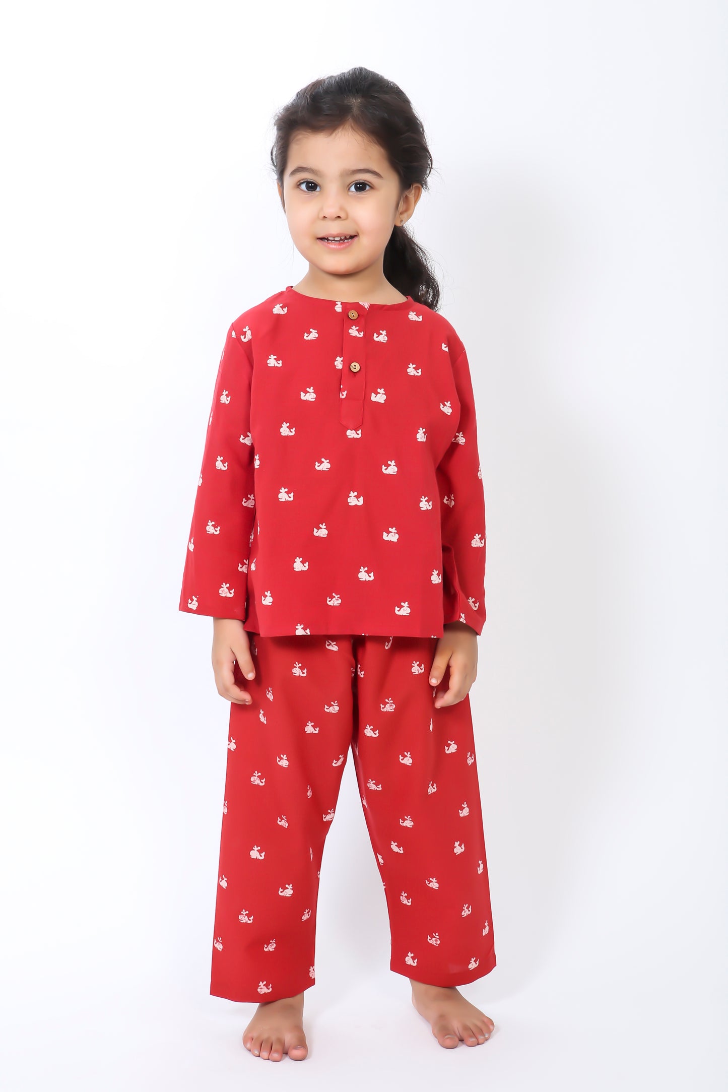 Red Whale and Turquoise Leopard Night Suit Combo