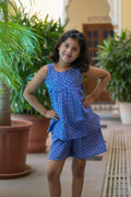 Purple dot pure cotton hand block printed shorts set for girls summer nightwear
