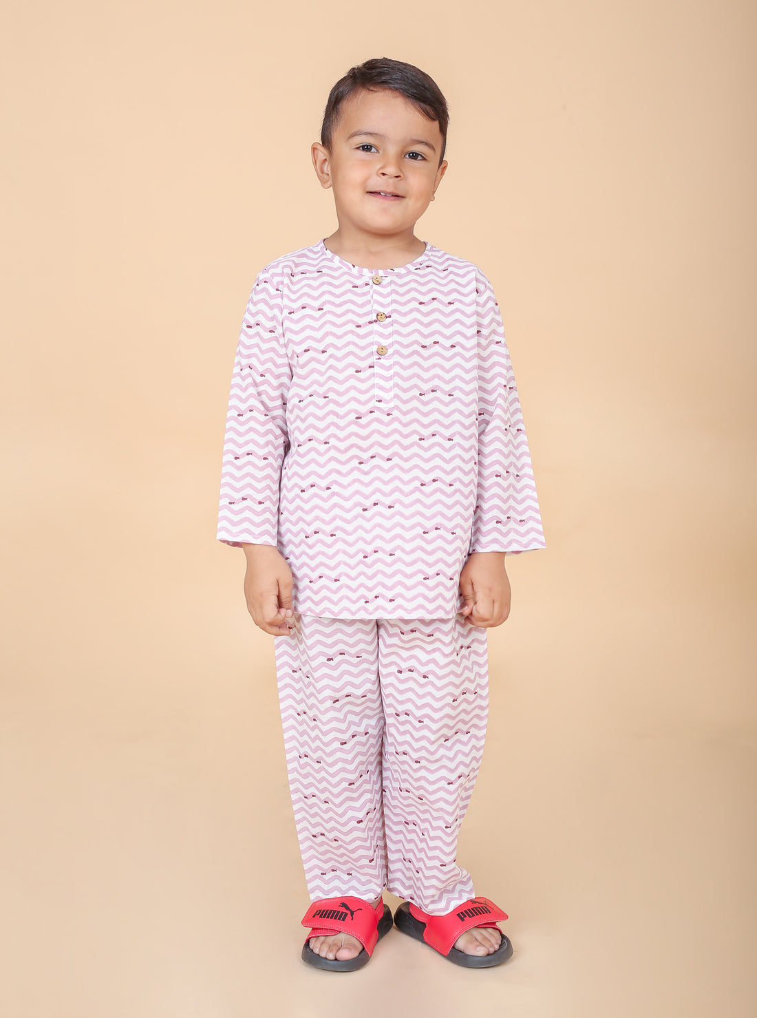 Purple Fish pure cotton hand block printed pajama set for boys breathable summer nightwear