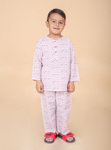 Purple Fish pure cotton hand block printed pajama set for boys breathable summer nightwear
