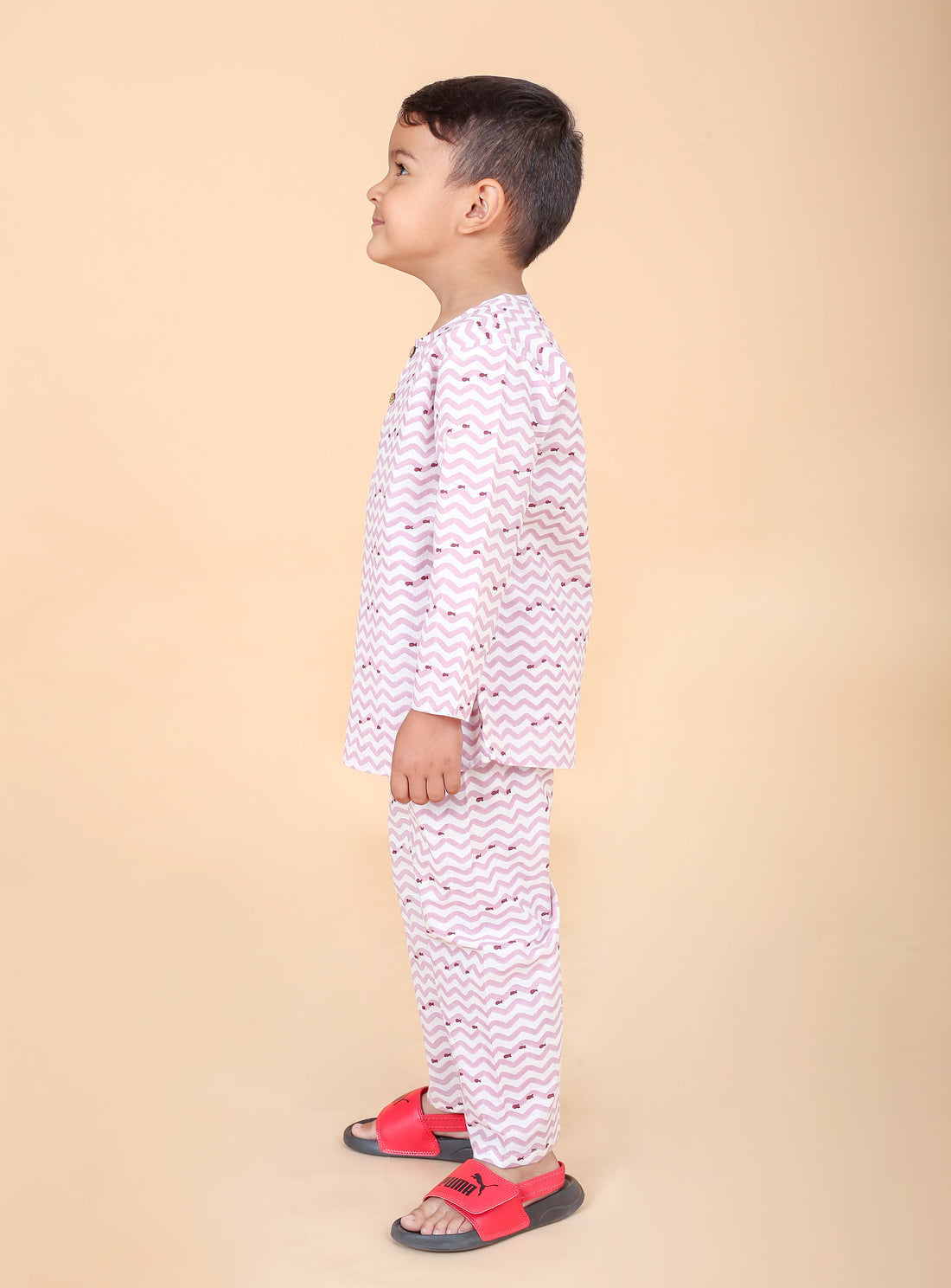 Purple Fish pure cotton hand block printed pajama set for boys breathable summer nightwear