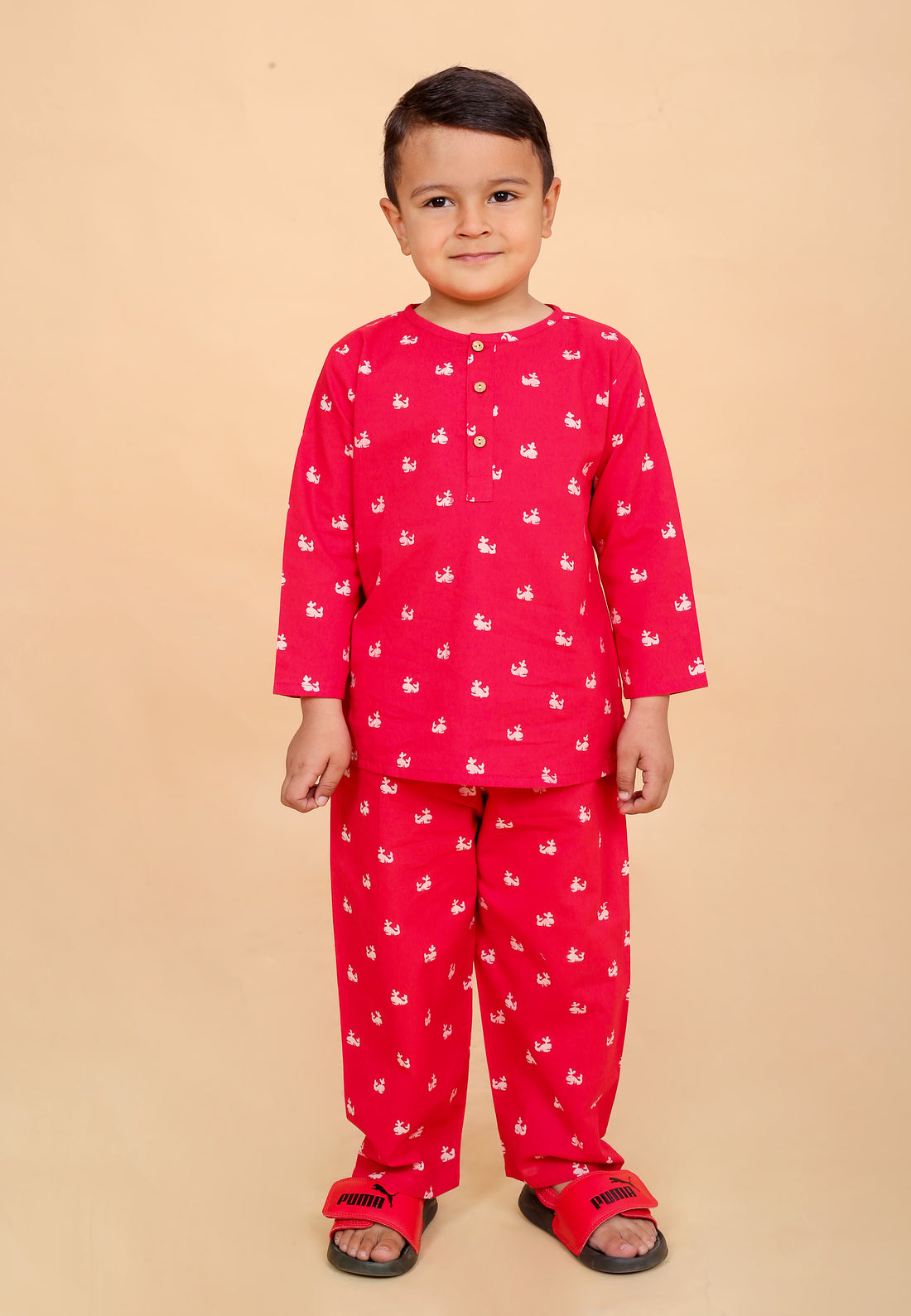 Red Whale pure cotton hand block printed pajama set for boys breathable summer nightwear