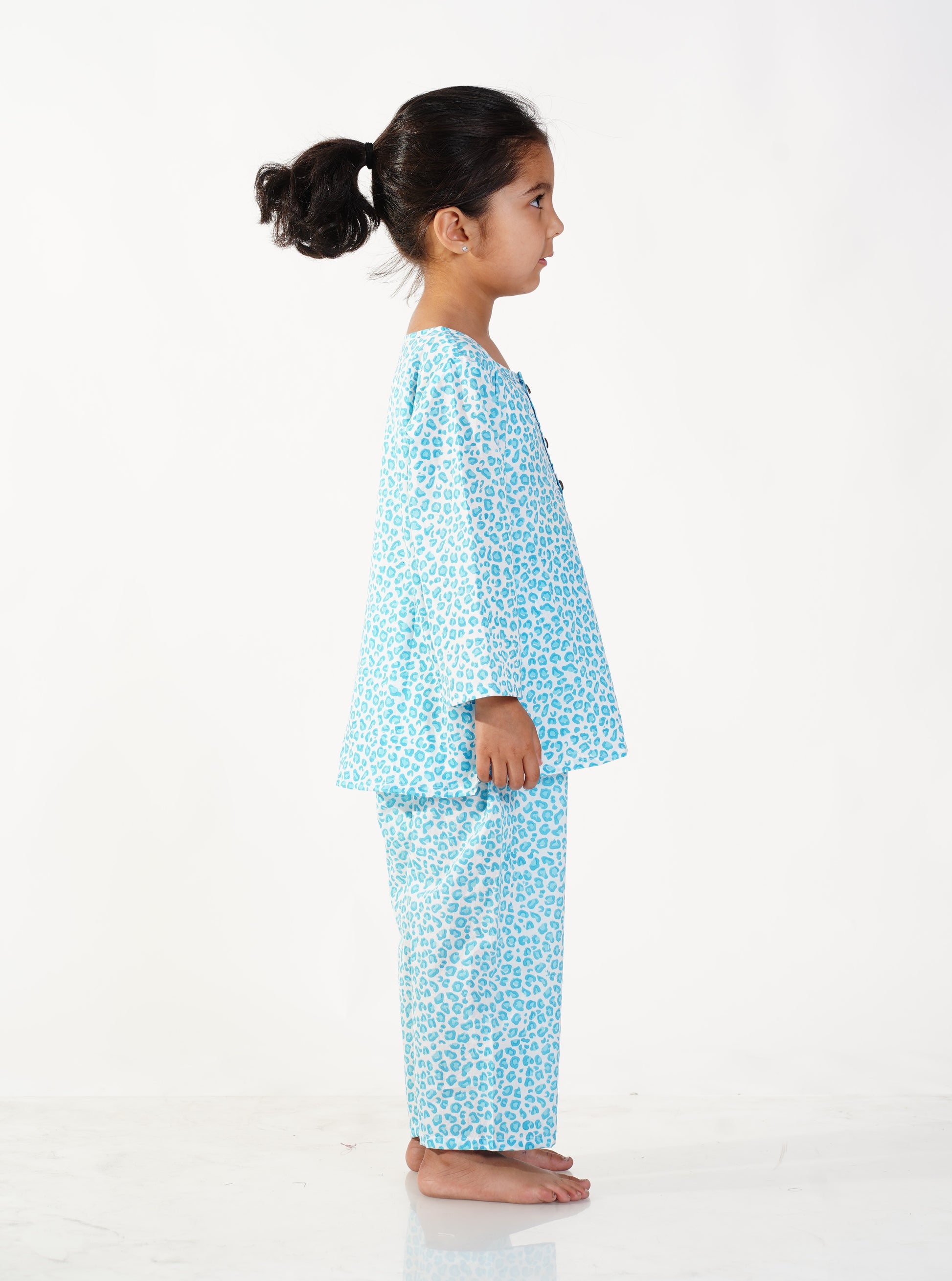 Turquoise leopard print pure cotton pajama set for boys - side view -Chheent Jaipur