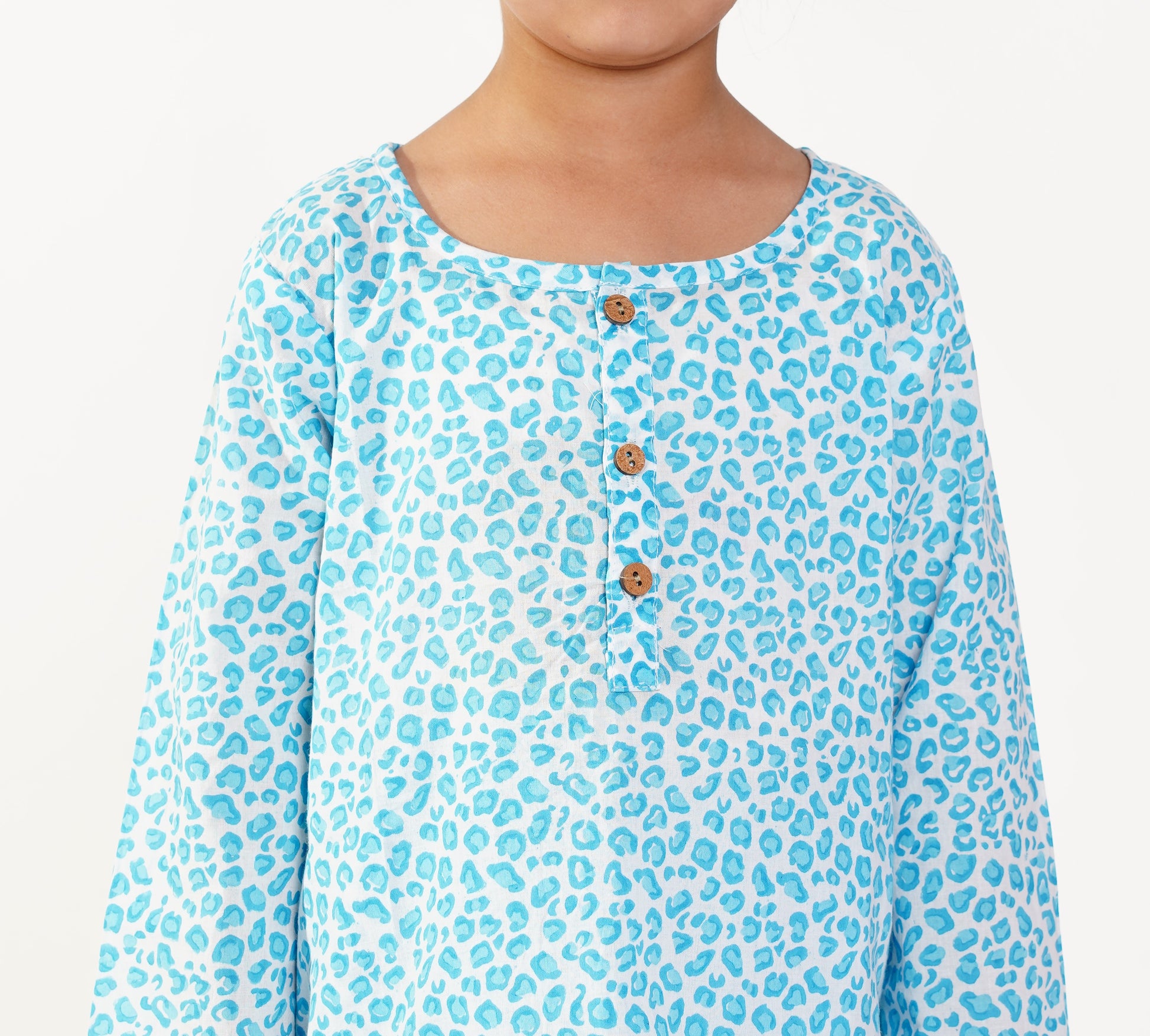 Turquoise leopard block print detail -pure cotton boys nightsuit - Chheent Jaipur