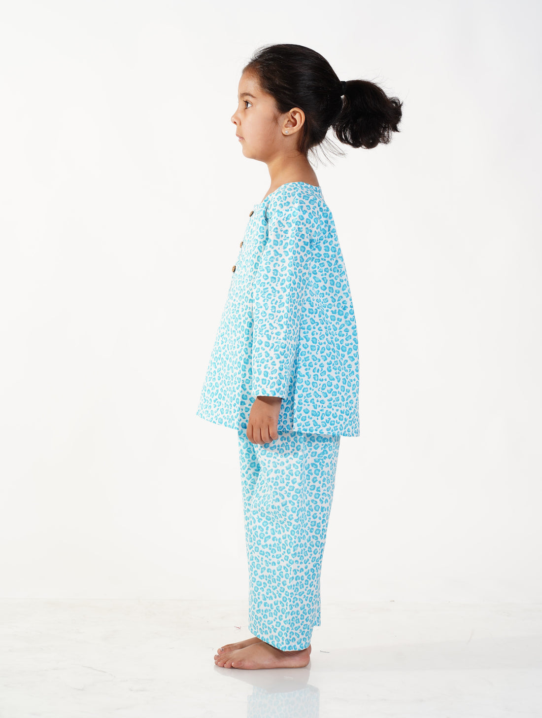 Turquoise leopard hand block printed pure cotton pajama set for boys —-Chheent Jaipur
