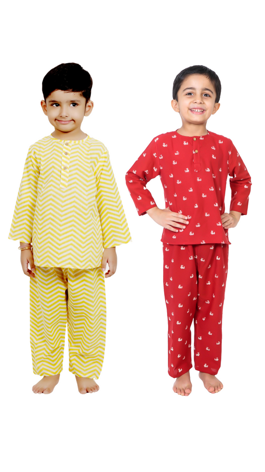 Yellow zig zag and Red whale Combo Night Suits