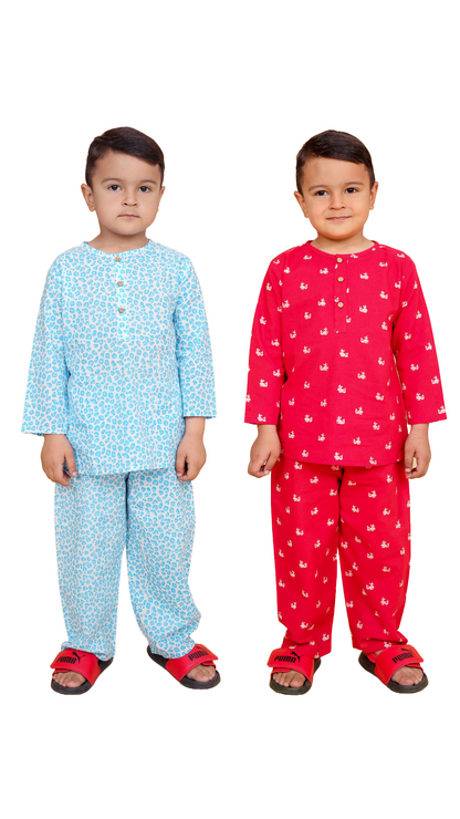 Red Whale and Turquoise Leopard Combo Night Suit