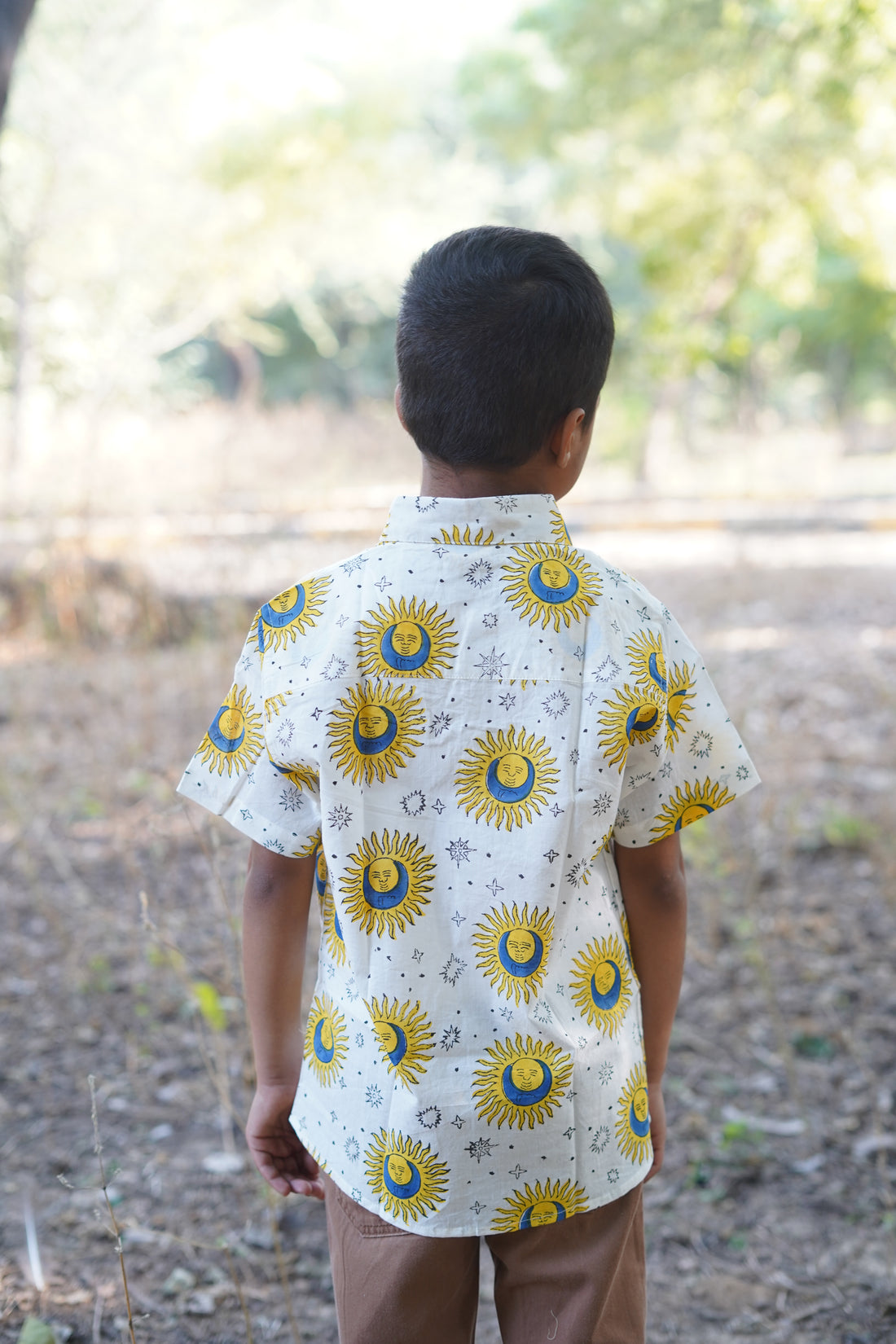 sun print pure cotton hand block printed shirt for boys