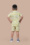 Yellow Tiger print cotton shorts set for boys, hand block printed in Jaipur,  Back view