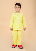 Yellow Zig Zag pure cotton hand block printed pajama set for boys breathable summer nightwear