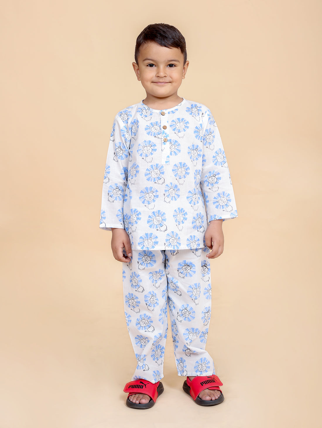 Blue Lion pure cotton hand block printed pajama set for boys breathable summer nightwear