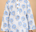 close up of pure cotton hand block printed  blue lion nightsuit