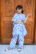 pure cotton purple blue tie dye kaftan set for girls