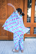 soft cotton purple blue tie dye summer kaftan set for girls