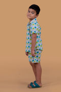 Child wearing pure cotton hand block printed Umbrella shorts set 