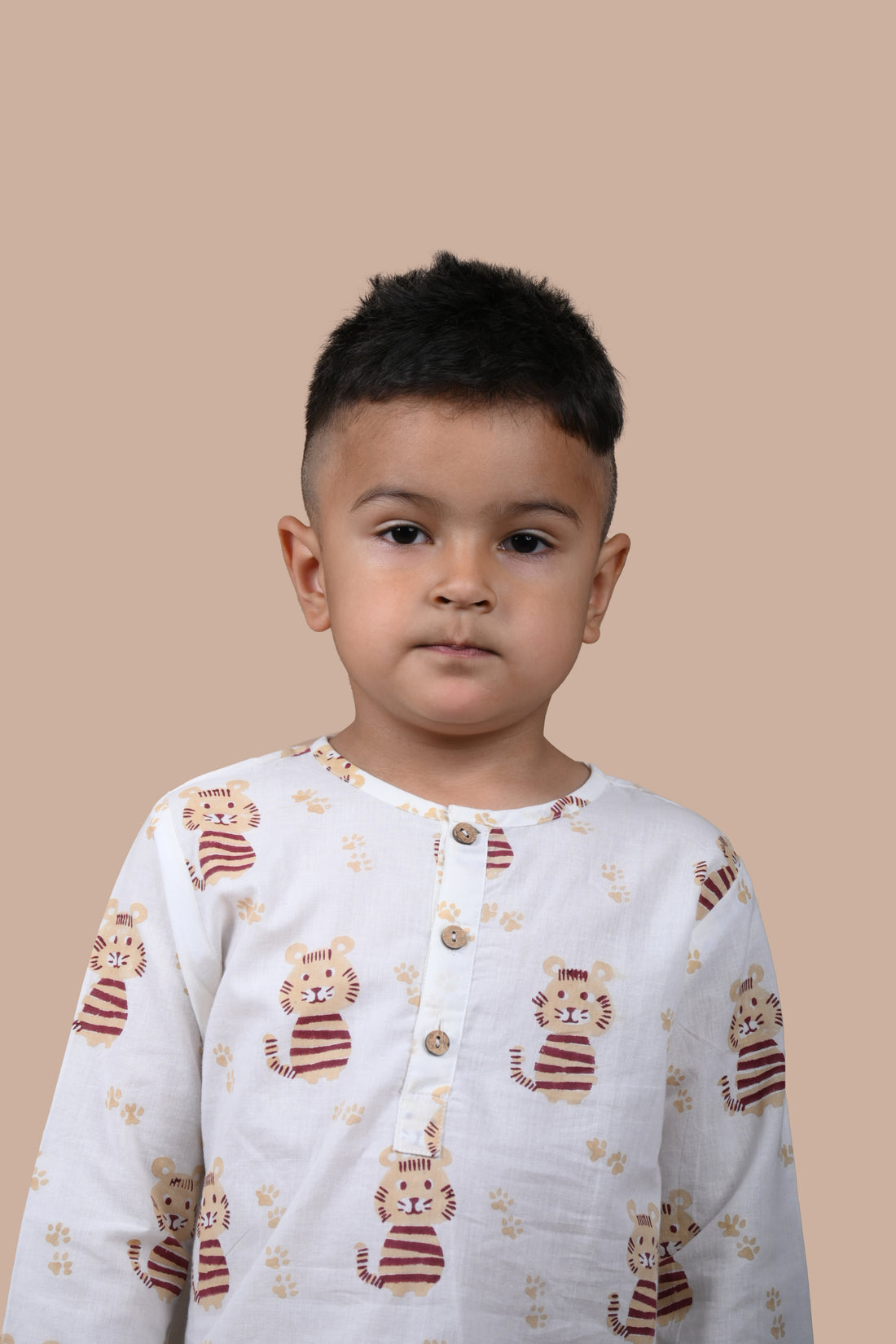 Beige Cat pure cotton hand block printed pajama set for boys breathable summer nightwear