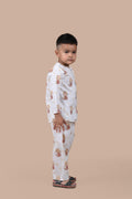 Beige cat hand block printed nightsuit for boys - back view - Chheent Jaipur