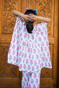 girls turquoise pink booti block printed cotton kaftan outfit