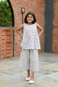Cherry print pure cotton culottes set for girls, front view smiling – Chheent Jaipur