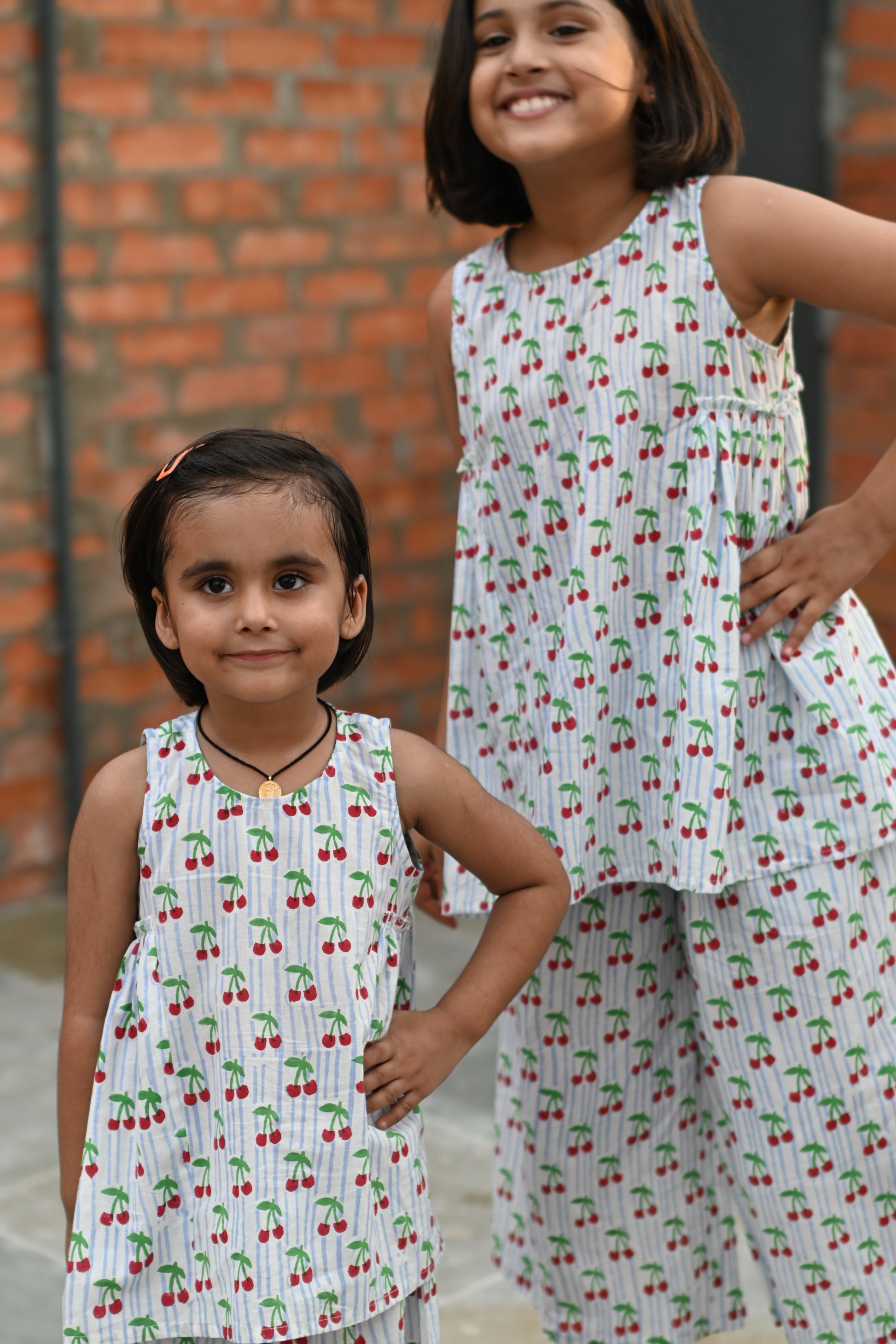 Cherry print pure cotton culottes sets for girls, sibling styling – Chheent Jaipur