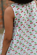 Cherry print pure cotton culottes set for girls, back fabric close-up – Chheent Jaipur
