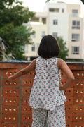 Cherry print pure cotton culottes set for girls, back view outdoors – Chheent Jaipur