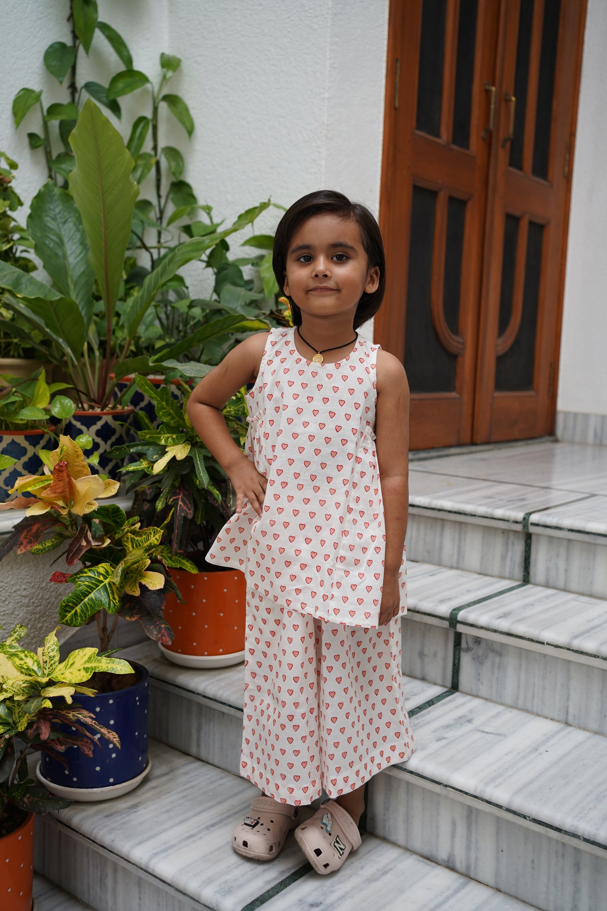 Pink hearts print pure cotton culottes set for girls – Chheent Jaipur